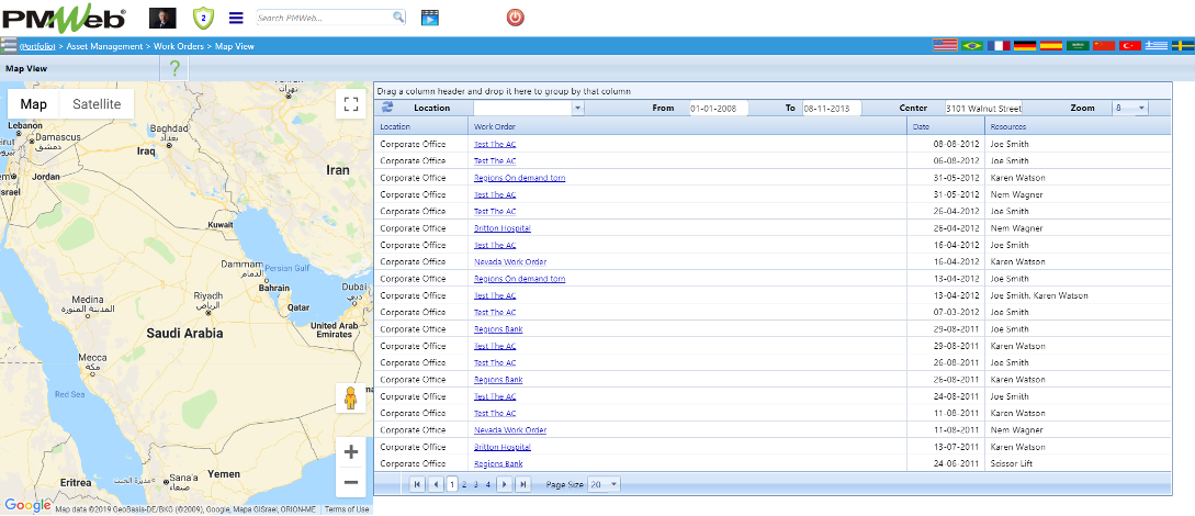 PMWeb 7 Asset Managment Work Order Map View 