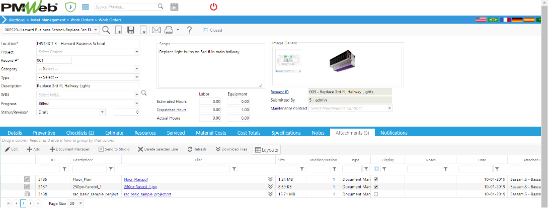PMWeb 7 Asset Managment Work Orders Work Orders attachments 