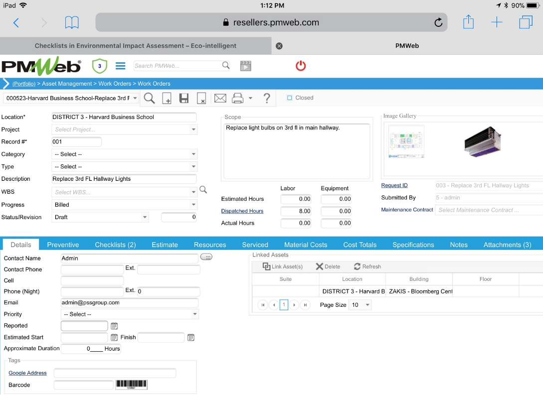 PMWeb 7 Asset Managment Work Orders Work Orders Details 