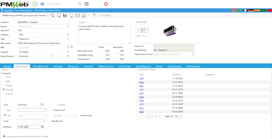 PMWeb 7 Asset Managment Work Orders Work Orders Preventive 