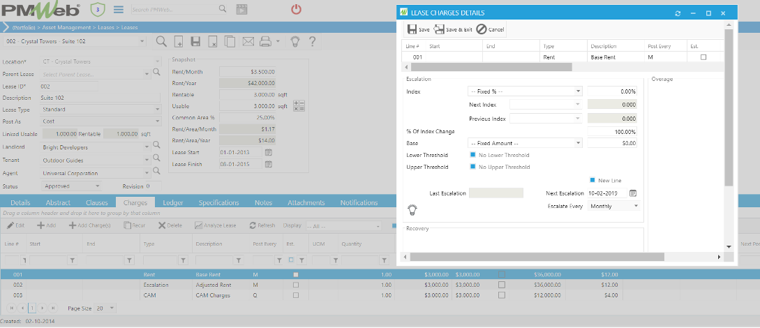 PMWeb 7 Assets Managment Leases Leases Charges Lease Charges Details 