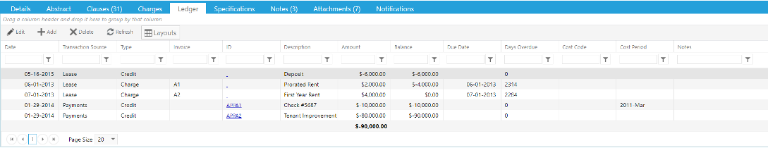 PMWeb 7 Assets Managment Leases Leases Ledger 