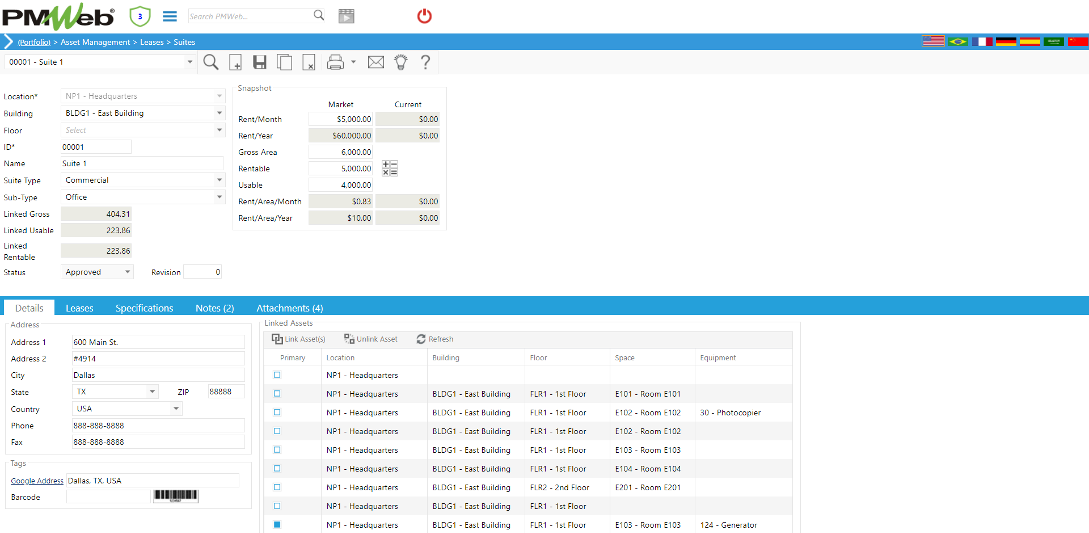 PMWeb 7 Assets Managment Leases Leases Details 