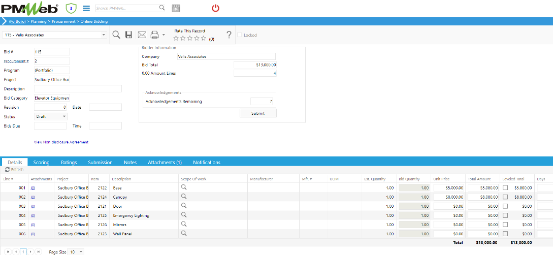 PMWeb 7 Planning Procurement online Bidding Details 