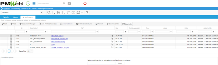 PMWeb 7 Scheduling HSE Tower Crane inspection Form Attachments