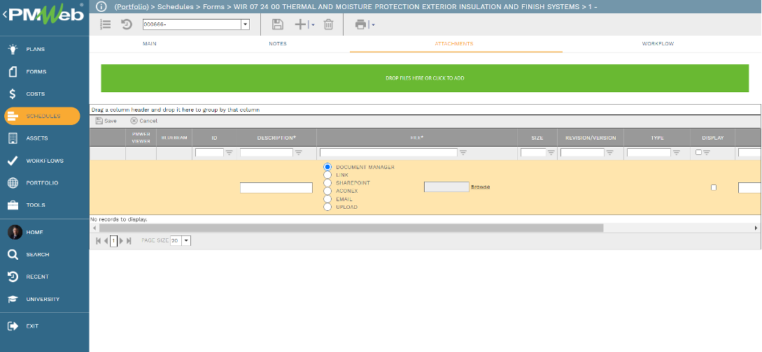 PMWeb 7 Schedules Forms Attachments 