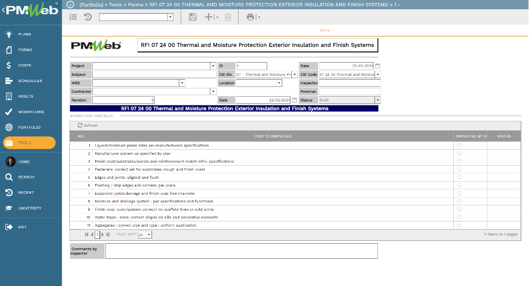 PMWeb 7 Tools Forms Main 