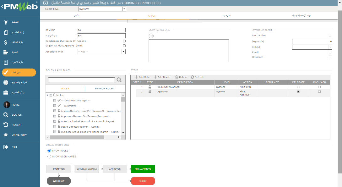 PMWeb 7 Business Processes سير العمل سير الإدارة