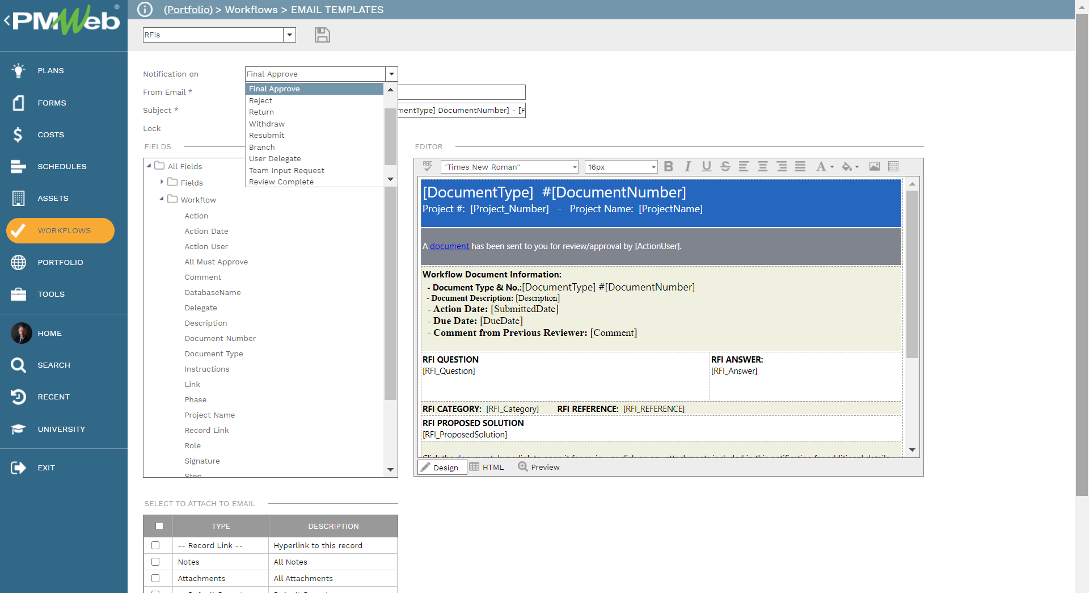 PMWeb 7 Workflow Email Templates 