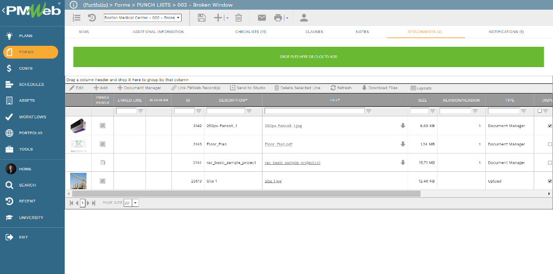 PMWeb 7 Forms Punch Lists Attachments