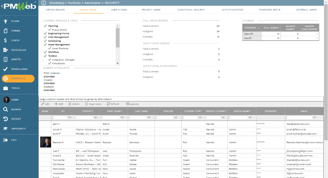 PMWeb 7 Portfolio Administer Security Define Users