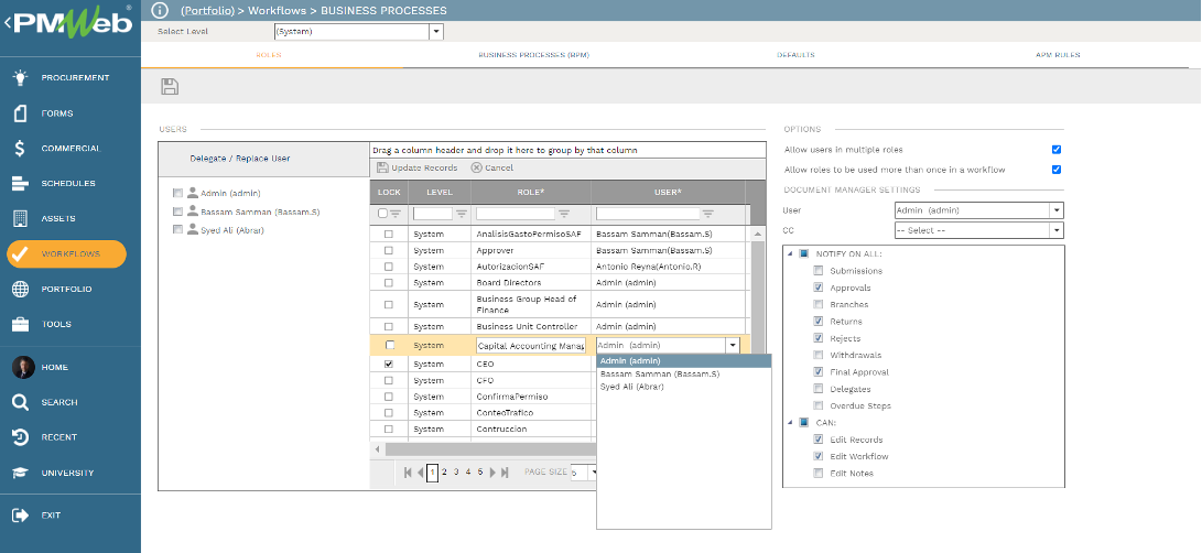 PMWeb 7 Workflow Business Processes Roles 