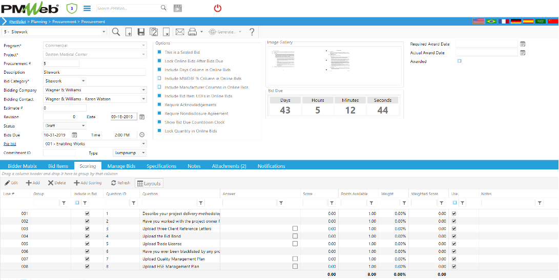 PMWeb 7 Planning Procurement Procurement Scoring 