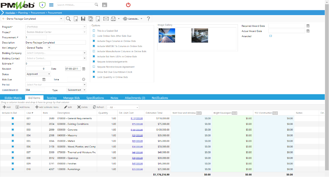 PMWeb 7 Planning Procurement Procurement Bid Items