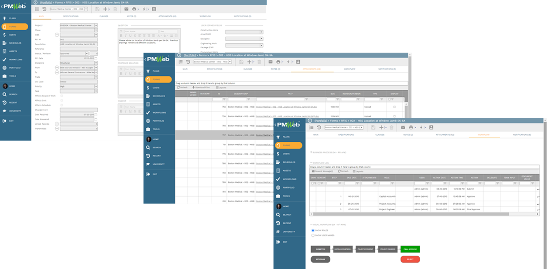 PMWeb 7 Forms RFIs Main Attachments Workflow 