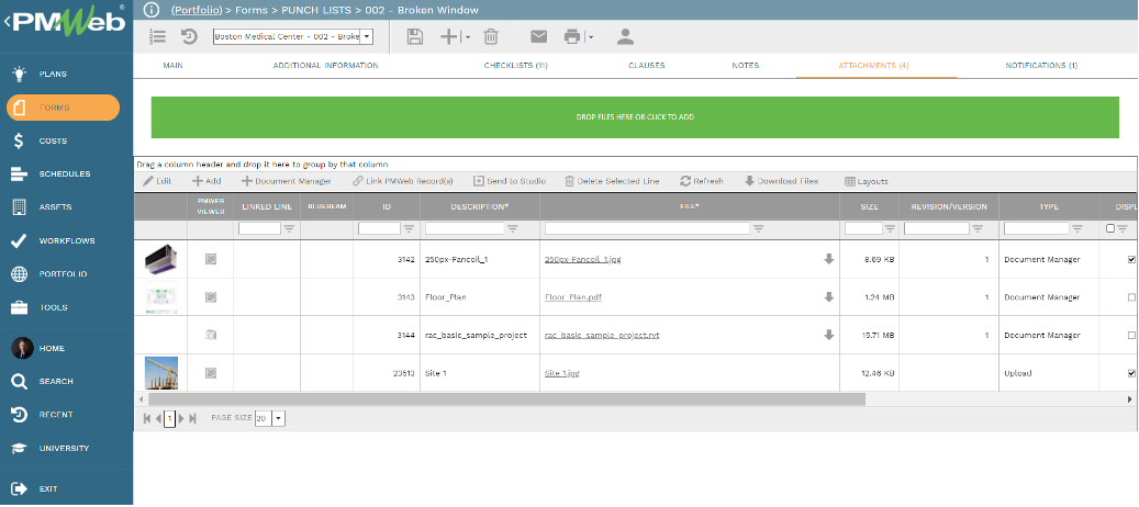 PMWeb 7 Forms Punch Lists Attachments 