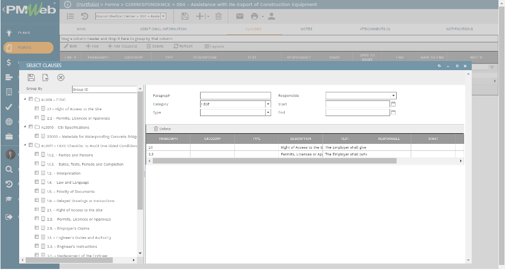 PMWeb 7 Forms  Correspondence Assistance with Re-Export of Construction Equipment Select Clauses 