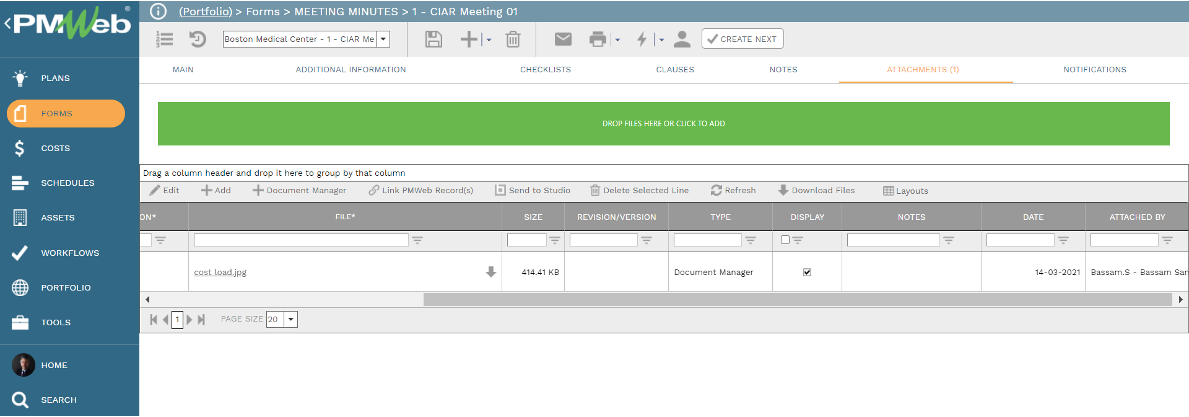 PMWeb 7 Forms Meeting Minutes CIAR Meeting Attachments 