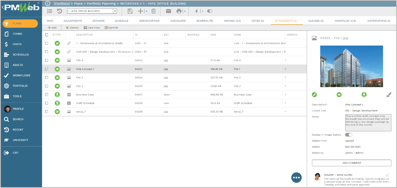 Attachments Tabs Throughout PMWeb Reflect Document Manager 2