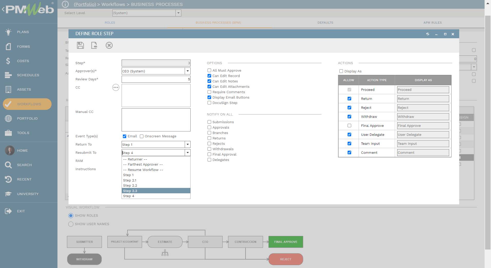 PMWeb 7 Workflow Business Processes (BPM) Define Role Step