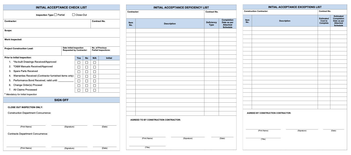 PMWeb 7 Initial Acceptance Check List 