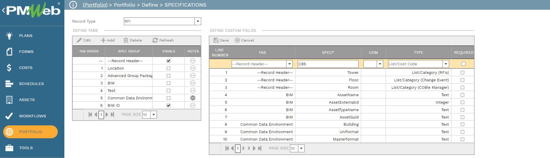 PMWeb 7 Portfolio Define Specification