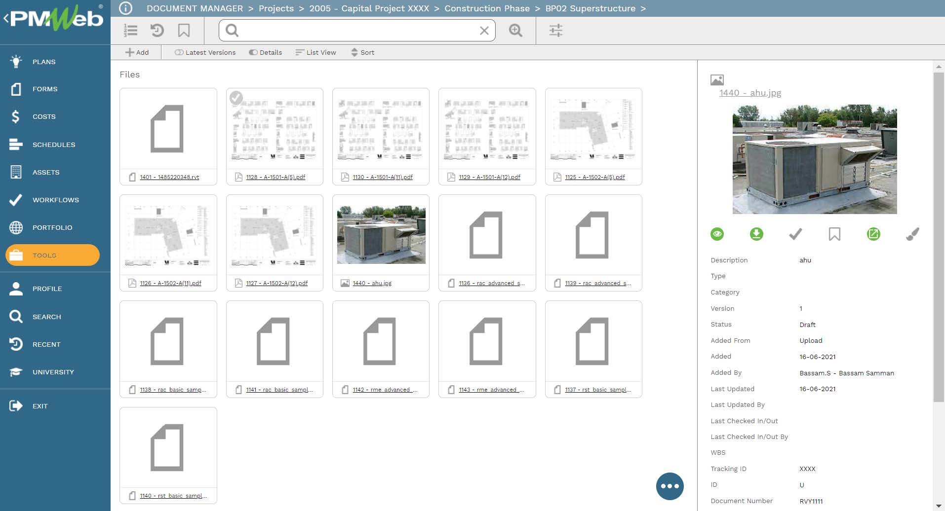 PMWeb 7 Document Manager Projects Capital Project Construction Phase BP02 Superstructure 