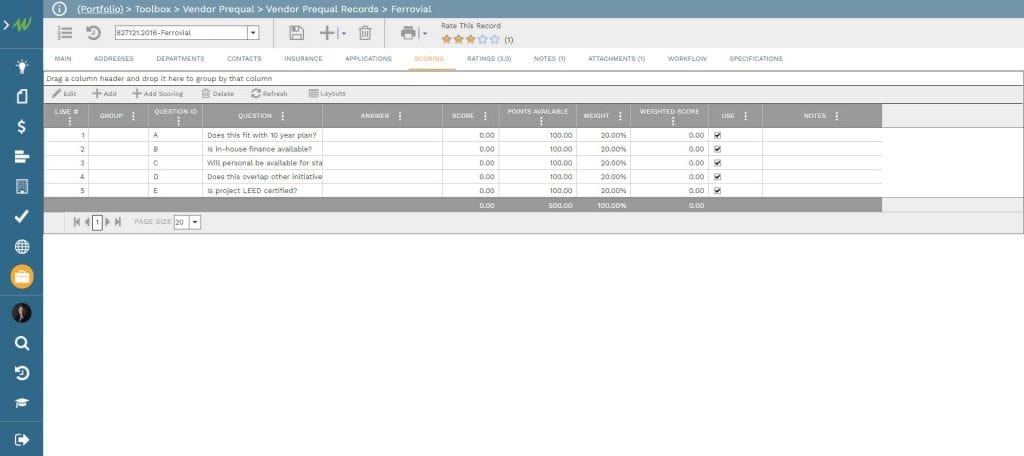 PMWeb 7 Toolbox Vendor Prequel Vendor Prequel Records Ferrovial 