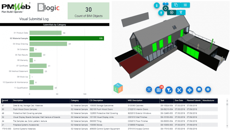 PMWeb 7 Visual Submittal Log