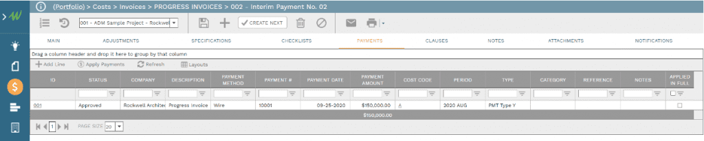 Interim Payments used in creating a Real Estate Development Commercial Performance Dashboard