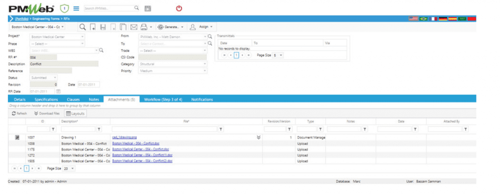 PMWeb 7 Engineering Forms RFIs