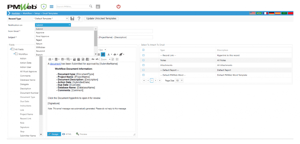 PMWeb 7 Portfolio Setup Email Templates