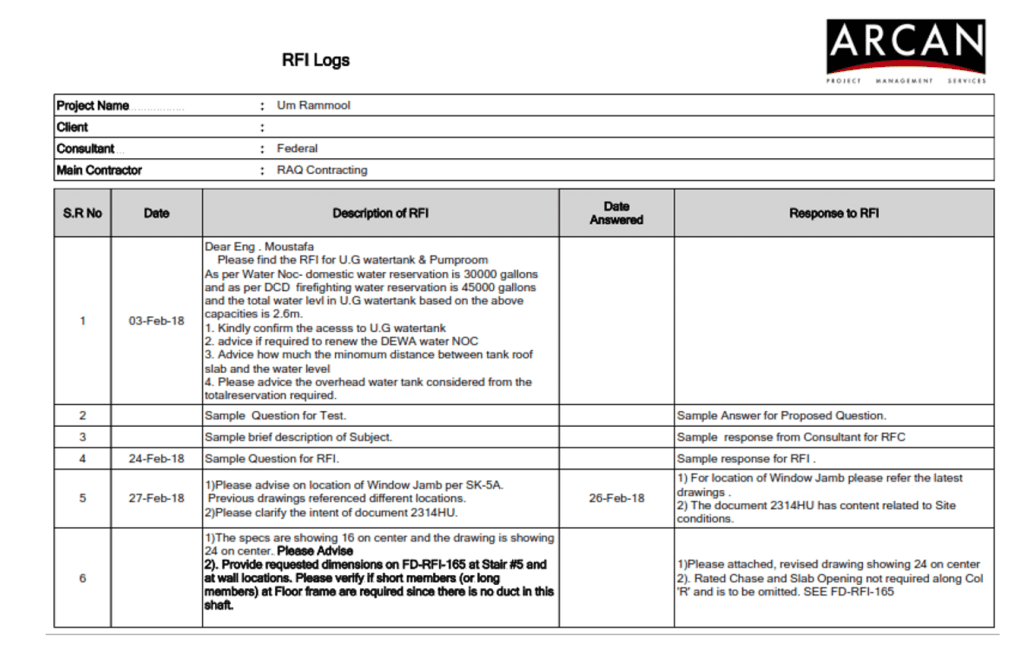 PMWeb 7 RFI Log