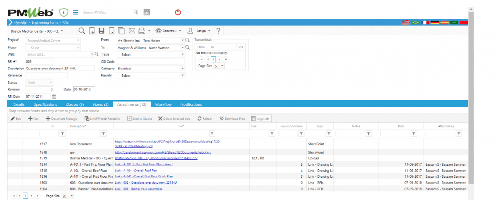 PMWeb 7 Engineering Forms RFIs