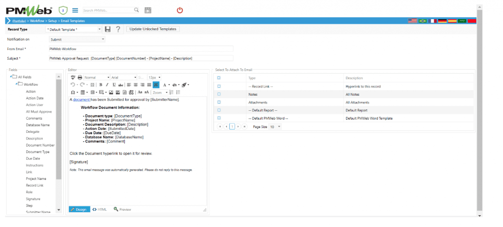 PMWeb 7 Workflow Setup Email Templates