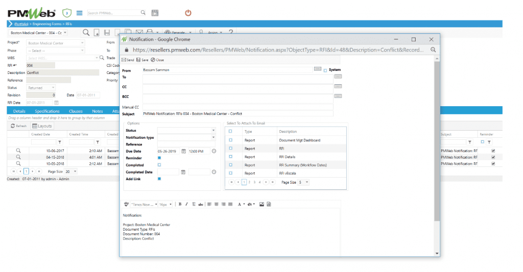 PMWeb 7 Engineering Forms RFIs