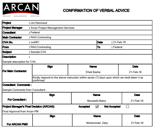 PMWeb 7 Confirmation of Verbal Advice 