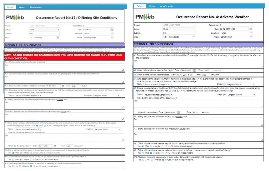 PMWeb 7 Details Occurrence Report