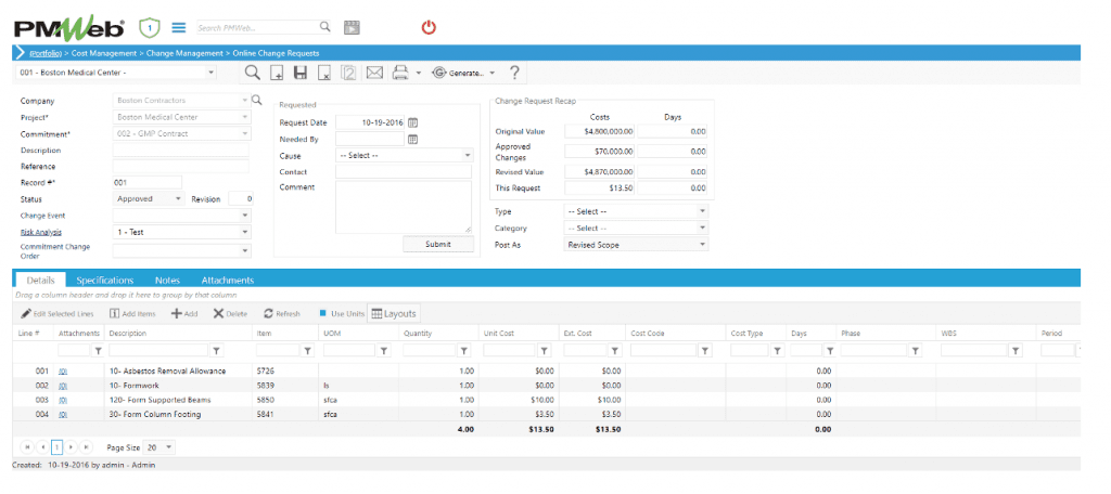 PMWeb 7 Cost Managment Change Managment Online Change Requests 