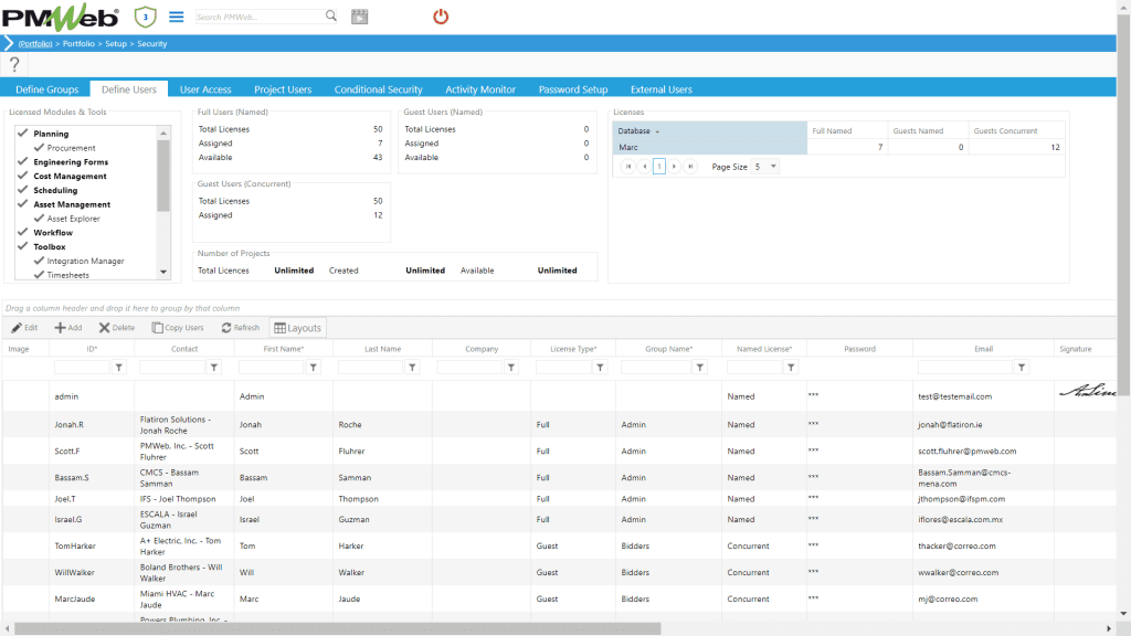 PMWeb 7 Portfolio Setup Security Define Users 