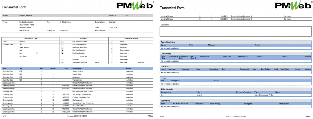 PMWeb 7 Tranmittal Form