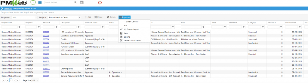 PMWeb 7 Engineering Forms RFIs