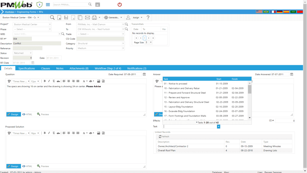 PMWeb 7 Engineering Forms RFIs