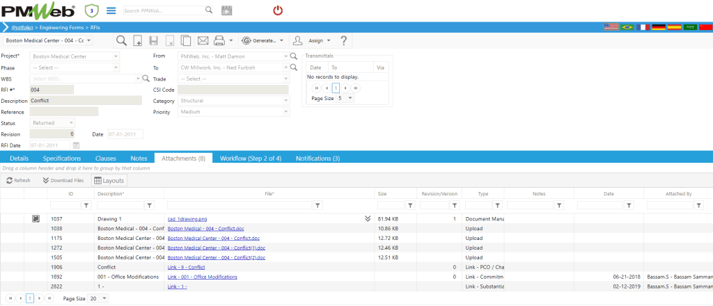 PMWeb 7 Engineering Forms RFIs