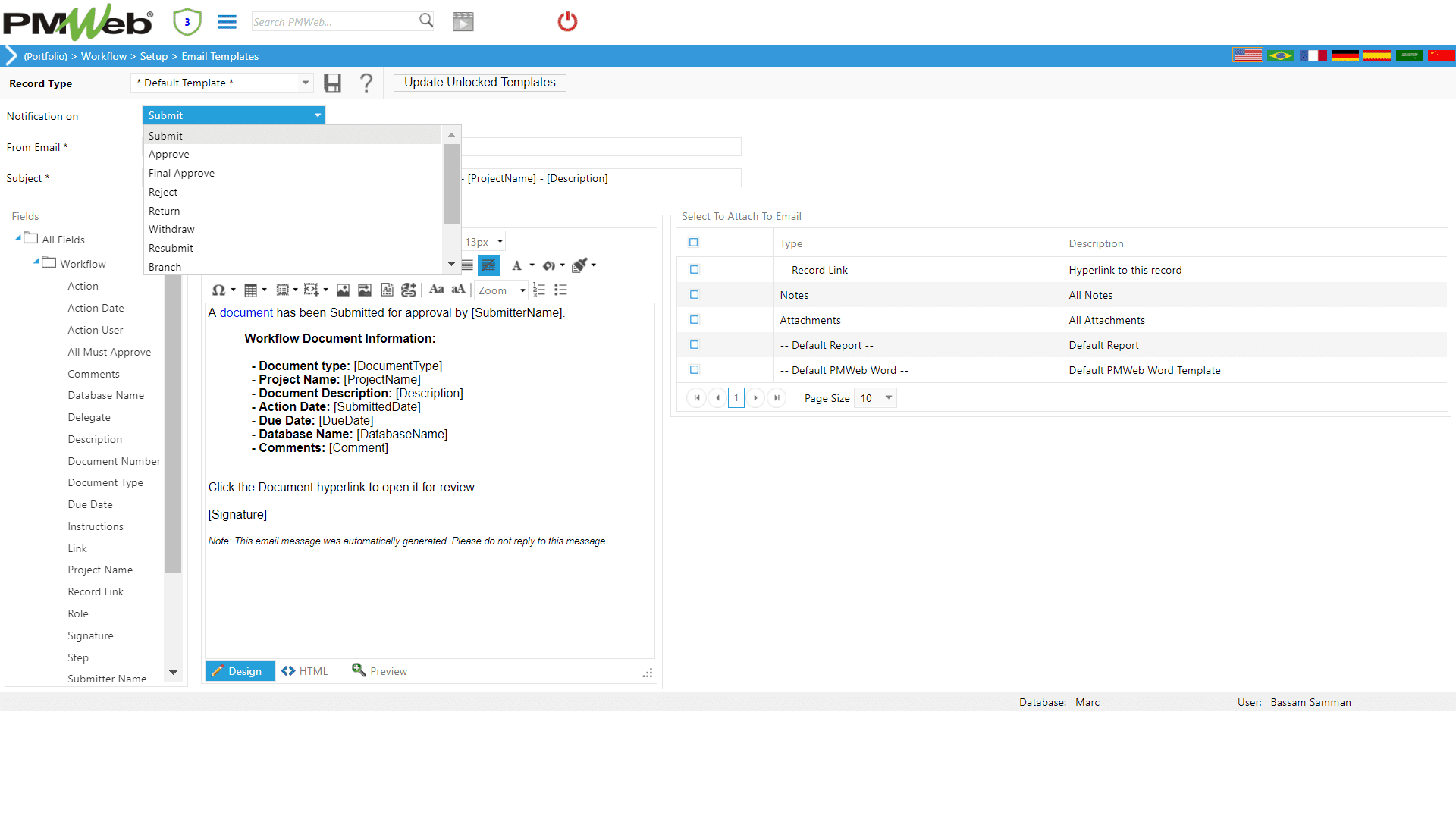PMWeb 7 Workflow Setup Email Templates