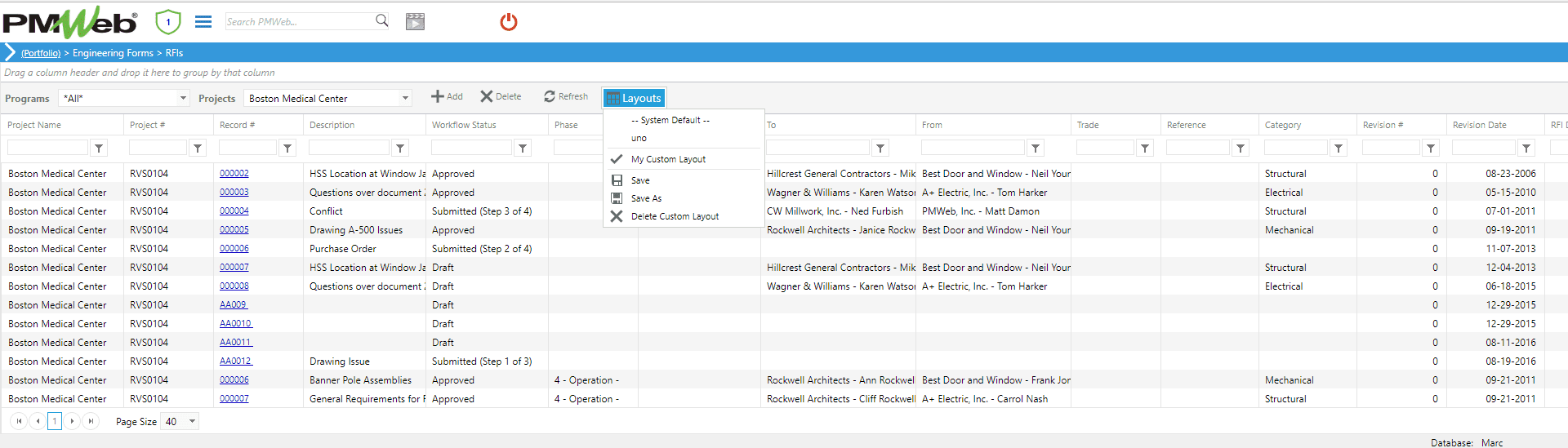 PMWeb 7 Engineering Forms RFIs