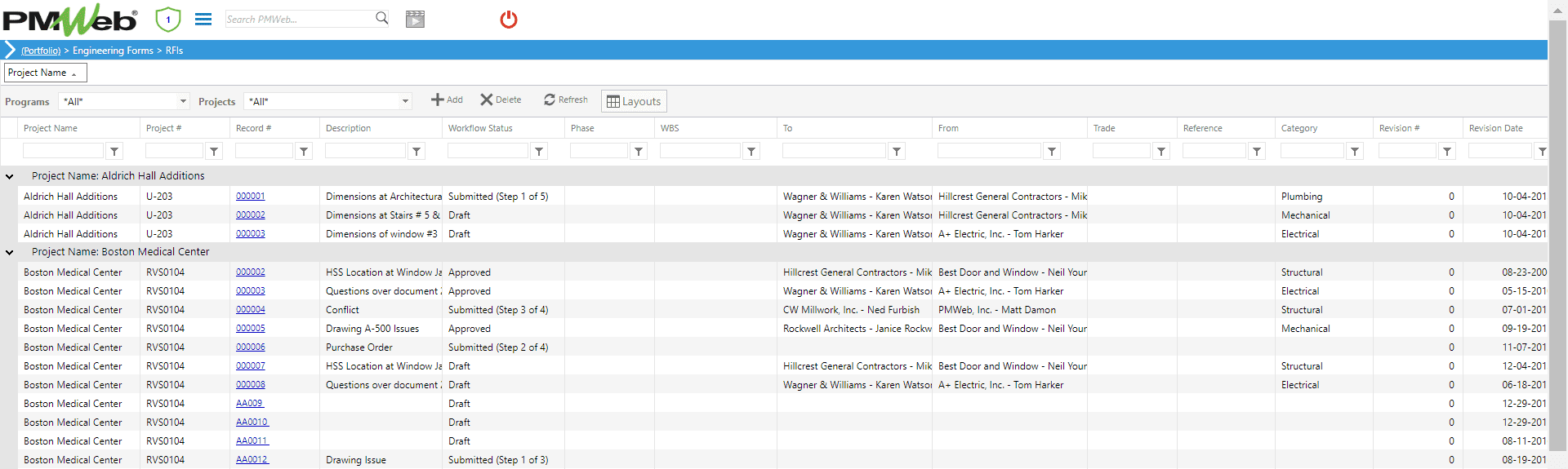 PMWeb 7 Engineering Forms RFIs