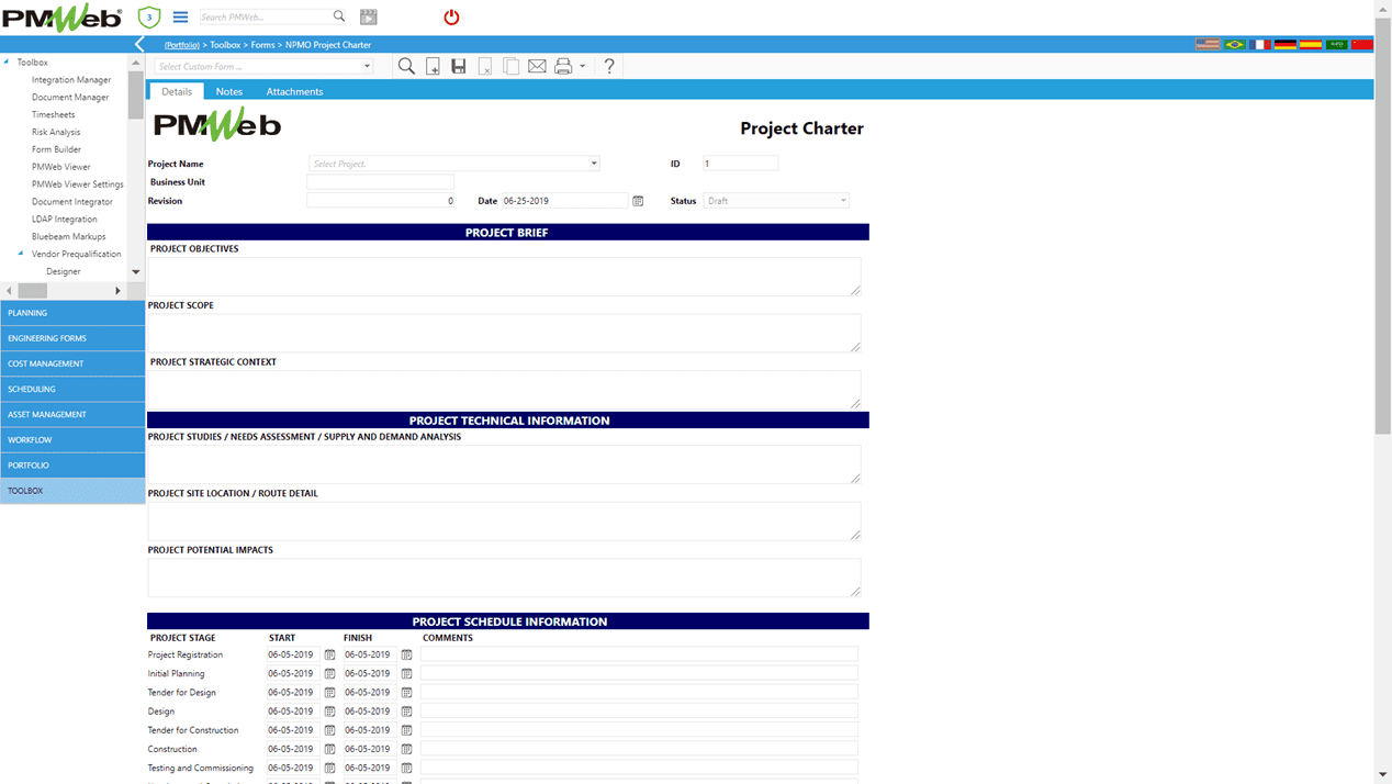 PMWeb 7 Toolbox Forms Project Charter