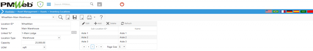 PMWeb 7 Asset Managment Asset Inventory Locations