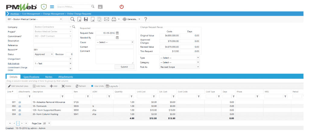 PMWeb 7 Cost Managment Change Managment Online Change Requests